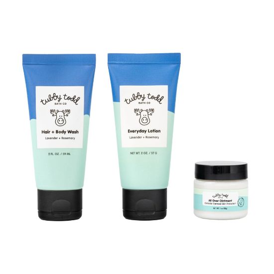 Picture of TUBBY TODD 3-Step Baby Bath & Skincare Routine - The Regulars Bundle - 2oz Baby Shampoo and Body Wash, 2oz Everyday Lotion & 1oz All Over Ointment - Lavender Rosemary