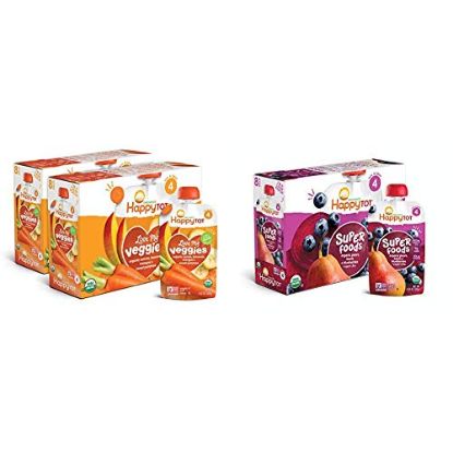 Picture of Happy Tot Organic Stage 4 Baby Food Love My Veggies Carrot Banana Mango & Sweet Potato, 4.22 Ounce (Pack of 16) & Happy Tot Organic Super Foods + Super Chia, 4.22 Ounce Pouch (Pack of 16)