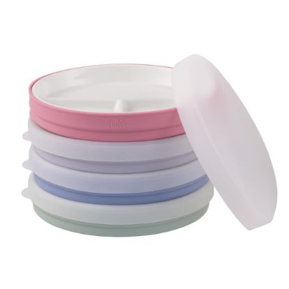 Picture of Elk and Friends Kids 6.7” Porcelain Divided Plates with Silicone Sleeves + Silicone Lids | Suitable for Babies/Kids/Toddlers | Microwave & Dishwasher Safe | Non Slip | Snack Dishes