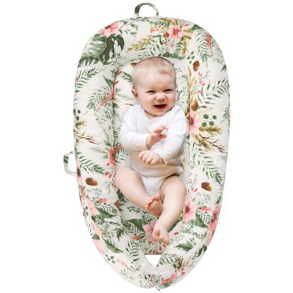 Picture of Baby Lounger for Newborn, Cosleeping Baby Bed, Adjustable Newborn Lounger Baby Sleeping Bed 100% Cotton & Fiberfill Portable Co Sleeping Crib Breathable Infant Floor Seat Baby Registry Search(Flower)