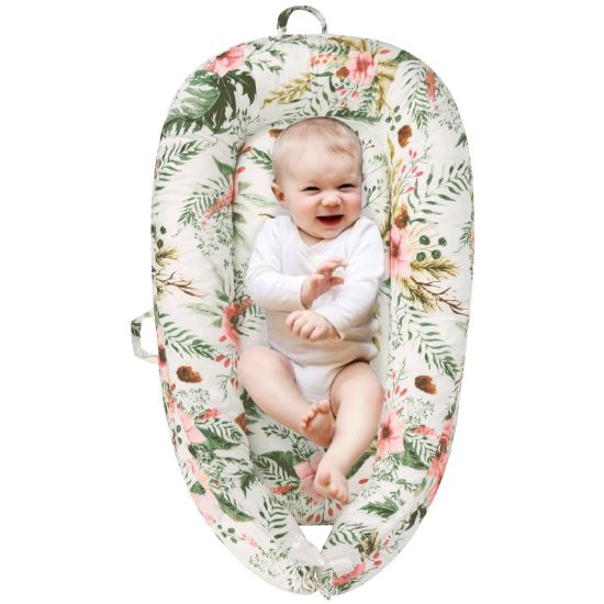 Picture of Baby Lounger for Newborn, Cosleeping Baby Bed, Adjustable Newborn Lounger Baby Sleeping Bed 100% Cotton & Fiberfill Portable Co Sleeping Crib Breathable Infant Floor Seat Baby Registry Search(Flower)