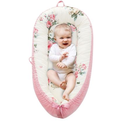 Picture of Baby Lounger for Co Sleeping Newborn Lounger Sleeper Baby Sleeping Bed Washable Newborn Baby Bed for Traveling Infant Portable Crib Bassinet Baby Must Have Essential Baby Registry Search(Rose)