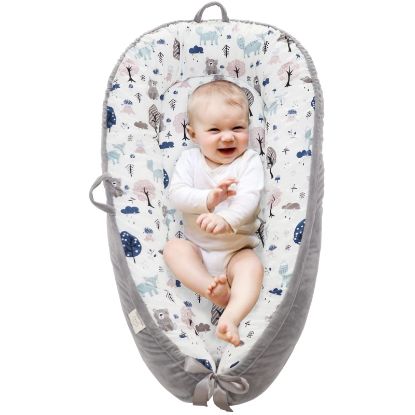 Picture of Baby Lounger for Newborn Adjustable Baby Co Sleeping Bed Portable Baby Sleeper Bed Breathable Infant Lounger for Crib Baby Floor Seat Newborn Must Have Essential Baby Registry Search (Grey)
