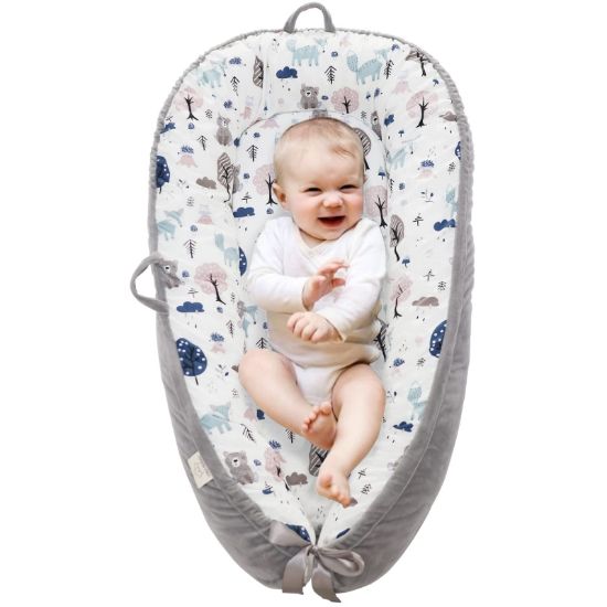 Picture of Baby Lounger for Newborn Adjustable Baby Co Sleeping Bed Portable Baby Sleeper Bed Breathable Infant Lounger for Crib Baby Floor Seat Newborn Must Have Essential Baby Registry Search (Grey)