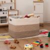 Picture of OIAHOMY 108L Large Cotton Rope Rectangle Woven Storage Basket, Nursery & Living Room, Toy Basket With Handle - 25'x16'x16' - Gradient Yellow