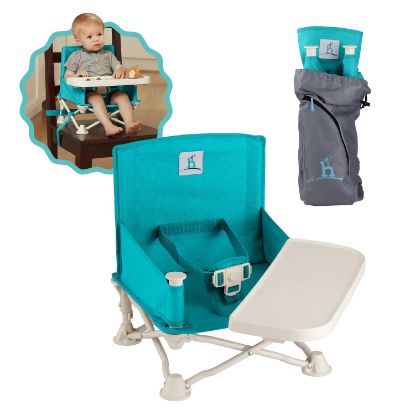 Picture of hiccapop OmniBoost Travel Booster Seat with Tray for Baby | Folding Portable Baby Booster Seat for Dining Table, Camping, Beach, Grandma’s | Tip-Free Design Straps to Kitchen Chairs - Booster Chair