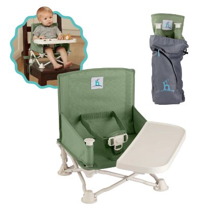 Picture of hiccapop OmniBoost Travel Booster Seat with Tray for Baby | Folding Portable Baby Booster Seat for Dining Table, Camping, Beach, Grandma’s | Tip-Free Design Straps to Kitchen Chairs - Booster Chair