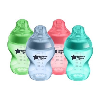 Picture of Tommee Tippee Natural Start Anti-Colic BPA Free Baby Bottles, 9oz, Slow-Flow Breast-Like Nipple for a Natural Latch, Designed for Seamless Transitions Between Bottle and Breast, Fiesta, Pack of 4