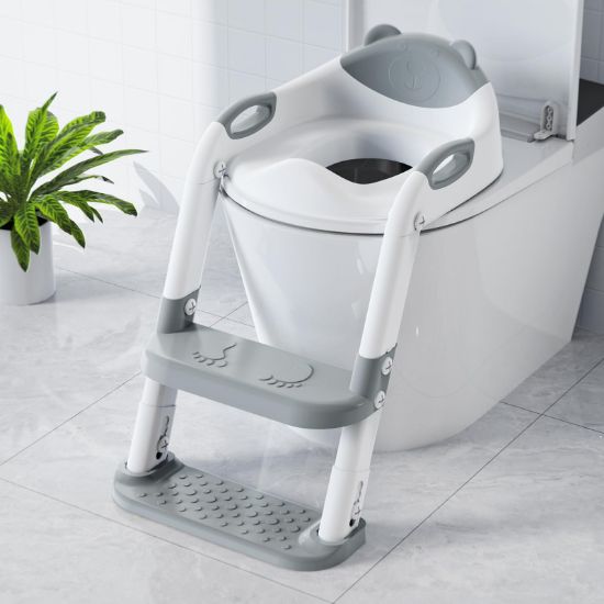 Picture of SKYROKU Toilet Potty Training Seat with Step Stool Ladder, Toddler Potty Seat for Kids and Toddler Boys Girls, Splash Guard and Safety Handles(Grey)