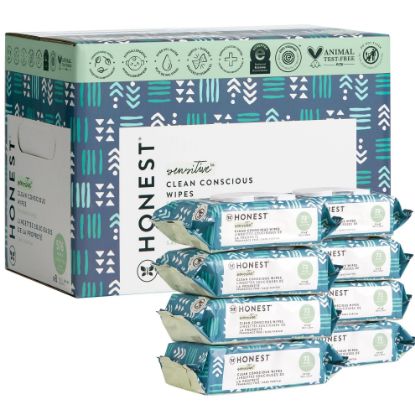 Picture of The Honest Company Clean Conscious Multi-Use Wipes | Hypoallergenic + Unscented for Sensitive Skin | Over 99% Water, Compostable, Plant Based, Baby Wipes | Balance Blues, 576 Count