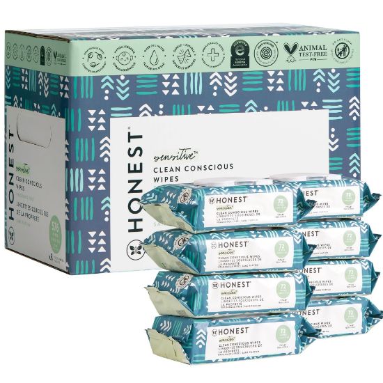 Picture of The Honest Company Clean Conscious Multi-Use Wipes | Hypoallergenic + Unscented for Sensitive Skin | Over 99% Water, Compostable, Plant Based, Baby Wipes | Balance Blues, 576 Count