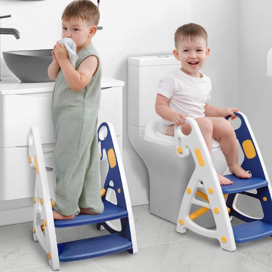 Picture of Primlect Potty Training Seat, 2-in-1 Toddler Toilet Seat with Step Stool, Ultra-Stable Potty Chair Attachment, Adjustable Seat and Step Ladder, Non-Slip Design, Splash Guard for Boys and Girls(Blue)