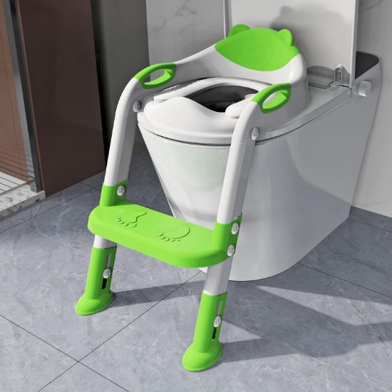 Picture of Potty Training Seat with Step Stool Ladder, SKYROKU Potty Training Toilet for Kids Boys Girls Toddlers - Comfortable Safe Potty Seat with Anti-Slip Pads Ladder Green