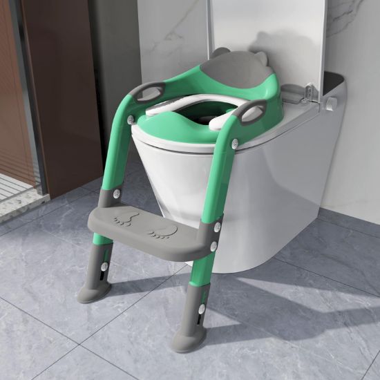 Picture of Potty Training Seat with Step Stool Ladder, SKYROKU Potty Training Toilet for Kids Boys Girls Toddlers - Comfortable Safe Potty Seat with Anti-Slip Pads Ladder Grey Green