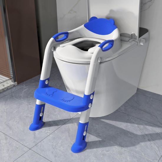 Picture of Potty Training Seat with Step Stool Ladder, SKYROKU Potty Training Toilet for Kids Boys Girls Toddlers - Comfortable Safe Potty Seat with Anti-Slip Pads Ladder Navy Blue