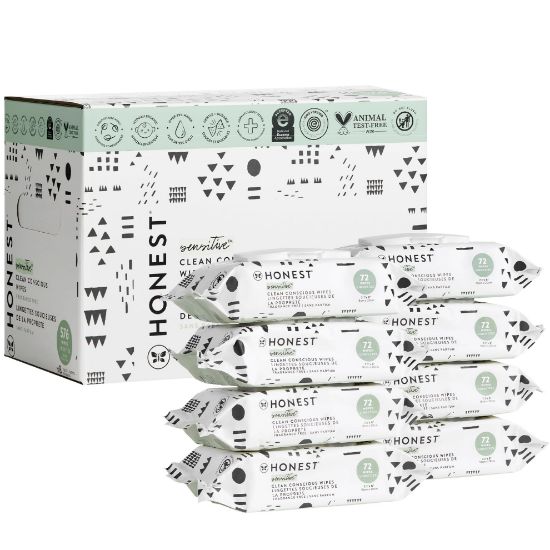 Picture of The Honest Company Clean Conscious Multi-Use Wipes | Hypoallergenic + Unscented for Sensitive Skin | Over 99% Water, Compostable, Plant Based, Baby Wipes | Pattern Play, 576 Count