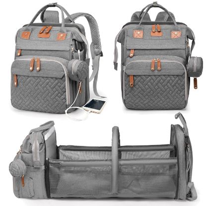 Picture of Astro Alan Baby Diaper Bags with Changing Station, Waterproof Diaper Bag Backpack for Moms Dads with USB Charging Port, Baby Shower Gifts, Large Capacity diaper backpack, Grey