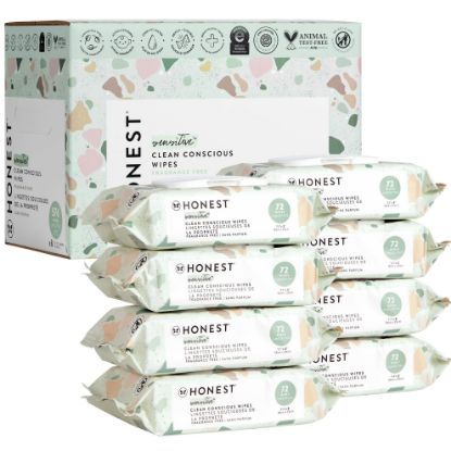 Picture of The Honest Company Clean Conscious Multi-Use Wipes | Hypoallergenic + Unscented for Sensitive Skin | Over 99% Water, Compostable, Plant Based, Baby Wipes | Geo Mood, 576 Count