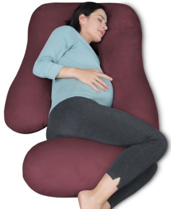 Picture of MOON PARK Pregnancy Pillows for Sleeping - U Shaped Full Body Maternity Pillow with Removable Cover - Support for Back, Legs, Belly, HIPS - 57 Inch Pregnancy Pillow for Women - Burgundy