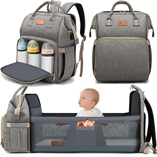 Picture of DEBUG Baby Diaper Bag Backpack with Changing Station for Boy Girl, Baby Registry Search Shower Gifts Baby Stuff Newborn Essentials Unisex, Dad Mom Mens Grey Large Diapers Bag Travel Waterproof