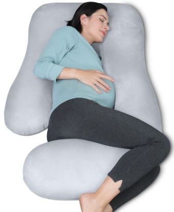 Picture of MOON PARK Pregnancy Pillows for Sleeping - U Shaped Full Body Maternity Pillow with Removable Cover - Support for Back, Legs, Belly, HIPS - 57 Inch Pregnancy Pillow for Women - Light Grey