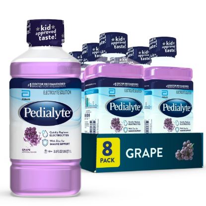 Picture of Pedialyte Electrolyte Solution, Grape, Hydration Drink, 8 bottles, 1 liter each