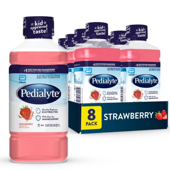 Picture of Pedialyte Electrolyte Drink, Hydration Drinks for Kids & Adults, Strawberry, Liter, Pack of 8