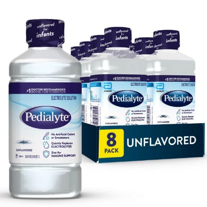 Picture of Pedialyte Electrolyte Drink , Hydration Drinks for Kids & Adults, Unflavored, 1 Liter, Pack of 8