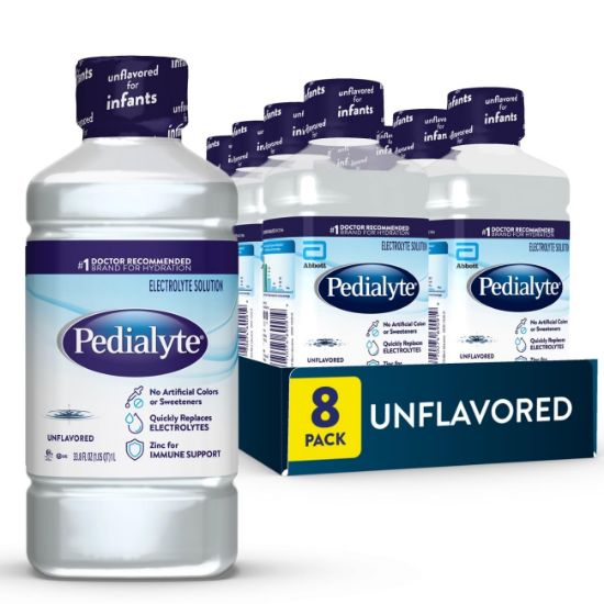 Picture of Pedialyte Electrolyte Drink , Hydration Drinks for Kids & Adults, Unflavored, 1 Liter, Pack of 8