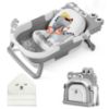 Picture of MoreFeel Collapsible Baby Bathtub for Newborn with Thermometer & 1 Hooded Towel & 1 Soft Floating Cushion,Portable Travel Bathtub with Drain Hole, Durable Foldable Baby Tubs for Infants to Toddler