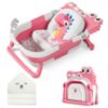 Picture of MoreFeel Collapsible Baby Bathtub for Newborn with Thermometer & 1 Hooded Towel & 1 Soft Floating Cushion,Portable Travel Bathtub with Drain Hole, Durable Foldable Baby Tubs for Infants to Toddler