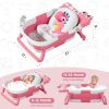 Picture of MoreFeel Collapsible Baby Bathtub for Newborn with Thermometer & 1 Hooded Towel & 1 Soft Floating Cushion,Portable Travel Bathtub with Drain Hole, Durable Foldable Baby Tubs for Infants to Toddler