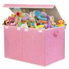 Picture of popoly 122L Large Toy Box Chest with Lid, Foldable Toy Storage Organizer Bin Boxes with Removable Divider for Kids, Boys, Girls, Nursery, Playroom, 26"x17" x17"(Linen Pink)