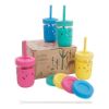 Picture of Elk and Friends Kids & Toddler Cups | The Original Glass Mason jars 8 oz with Silicone Sleeves & Silicone Straws with Stoppers | Smoothie Cups | Spill Proof Sippy Cups for Toddlers