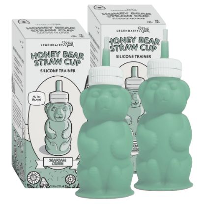 Picture of Legendairy Milk Honey Bear Straw Cup Silicone for Babies (Green), 8 oz. Dishwasher Safe Baby Straw Cup, Food Grade Silicone, Honeybear Sippy Cup for Ages 4+ Months, Trainer Straw Cup (Pack of 2)