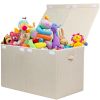 Picture of popoly 122L Large Toy Box Chest with Lid, Foldable Toy Storage Organizer Bin Boxes with Removable Divider for Kids, Boys, Girls, Nursery, Playroom, 26"x17" x17" (Linen Beige)