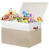 Picture of Large Toy Storage Box with Lid, Sturdy Toys Storage Chest Bin Organizer Basket with Dividers for Kids, Boys, Girls, Nursery, Closet, Bedroom, Playroom 26"x17" x17" (Beige and White)