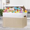 Picture of Large Toy Storage Box with Lid, Sturdy Toys Storage Chest Bin Organizer Basket with Dividers for Kids, Boys, Girls, Nursery, Closet, Bedroom, Playroom 26"x17" x17" (Beige and White)