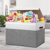 Picture of Large Toy Storage Box with Lid, Sturdy Toys Storage Chest Bin Organizer Basket with Dividers for Kids, Boys, Girls, Nursery, Closet, Bedroom, Playroom 26"x17" x17" (Grey and White)