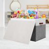 Picture of Large Toy Storage Box with Lid, Sturdy Toys Storage Chest Bin Organizer Basket with Dividers for Kids, Boys, Girls, Nursery, Closet, Bedroom, Playroom 26"x17" x17" (Grey and White)