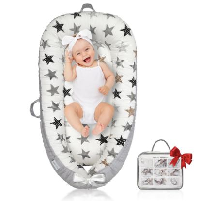 Picture of JOCUTE Baby Lounger for Newborn Cover - Newborn Lounger for 0-12 Months, Breathable & Portable Infant Lounger - Adjustable Cotton Soft Baby Floor Seat for Travel, Newborn Essentials- Star