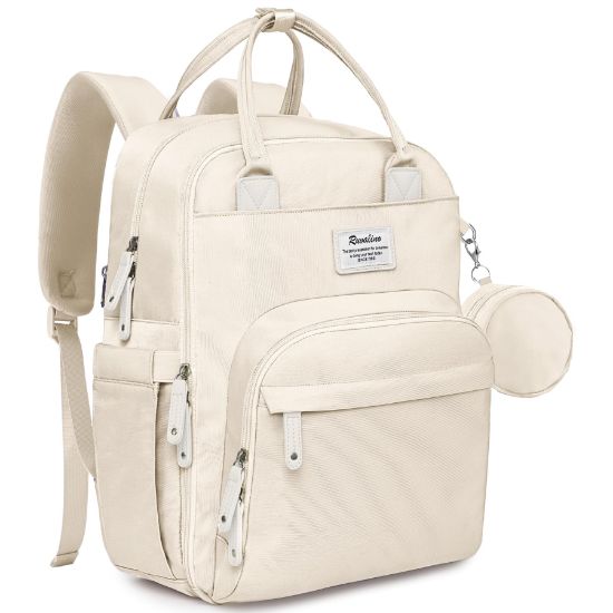 Picture of RUVALINO Diaper Bag Backpack-Multifunction Baby Travel Bag with Changing pad, Insulated Bottle Holders & Pacifier Case, Large Capacity, Waterproof, Beige