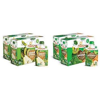 Picture of Happy Tot Organic Stage 4 Fiber & Protein, Pears, Kiwi & Kale, 4 Ounce (Pack of 16) & Happy Tot Organic Stage 4 Baby Food Love My Veggies Spinach Apple Sweet Potato & Kiwi, 4.22 Ounce (Pack of 16)