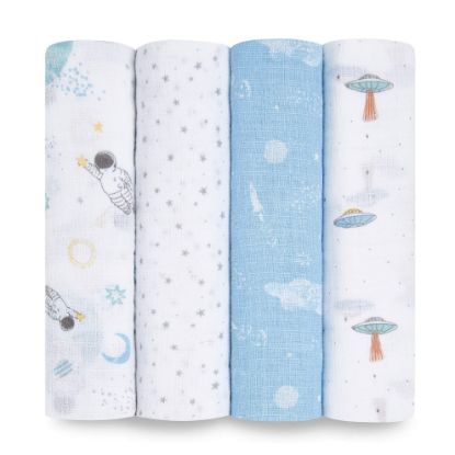 Picture of aden + anais Essentials Swaddle Blanket, Boutique Muslin Blankets for Girls & Boys, Baby Receiving Swaddles, Ideal Newborn & Infant Swaddling Set, Perfect Shower Gifts, 4 Pack, Space Explorers