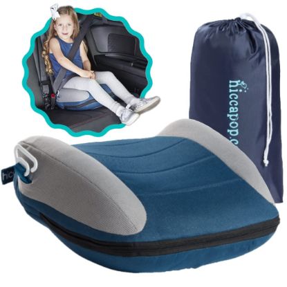 Picture of hiccapop UberBoost Inflatable Booster Car Seat | Travel Booster Car Seat | Narrow Backless Booster Car Seat for Travel | Portable Booster Seat for Toddlers, Kids, Child (Navy/Gray)