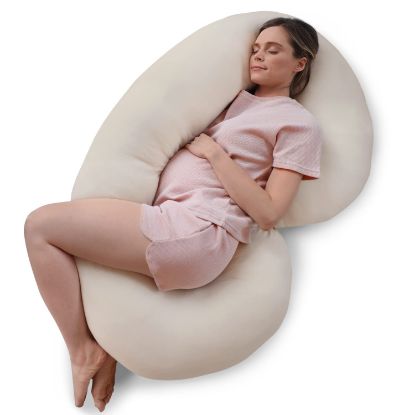 Picture of Pharmedoc Pregnancy Pillows, C-Shape Full Body Pillow - Jersey Cover Beige - Pregnancy Pillows for Sleeping - Body Pillows for Adults, Maternity Pillow and Pregnancy Must Haves, New Mom Gifts