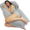 Picture of Pharmedoc Pregnancy Pillows, U-Shape Full Body Pillow -Removable Jersey Cotton Cover -Grey & Piping- Pregnancy Pillows for Sleeping - Body Pillows for Adults, Maternity Pillow and Pregnancy Must Haves