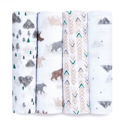 Picture of aden + anais Essentials Swaddle Blanket, Muslin Blankets for Girls & Boys, Baby Receiving Swaddles, Newborn Gifts, Infant Shower Items, Toddler Gift, Wearable Swaddling Set, 4 Pack, Bear Necessities