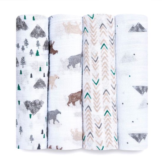 Picture of aden + anais Essentials Swaddle Blanket, Muslin Blankets for Girls & Boys, Baby Receiving Swaddles, Newborn Gifts, Infant Shower Items, Toddler Gift, Wearable Swaddling Set, 4 Pack, Bear Necessities