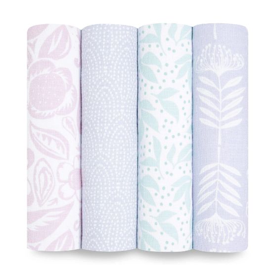 Picture of aden + anais Essentials Swaddle Blanket, Muslin Blankets for Girls & Boys, Baby Receiving Swaddles, Newborn Gifts, Infant Shower Items, Toddler Gift, Wearable Swaddling Set, 4 Pack, Damsel